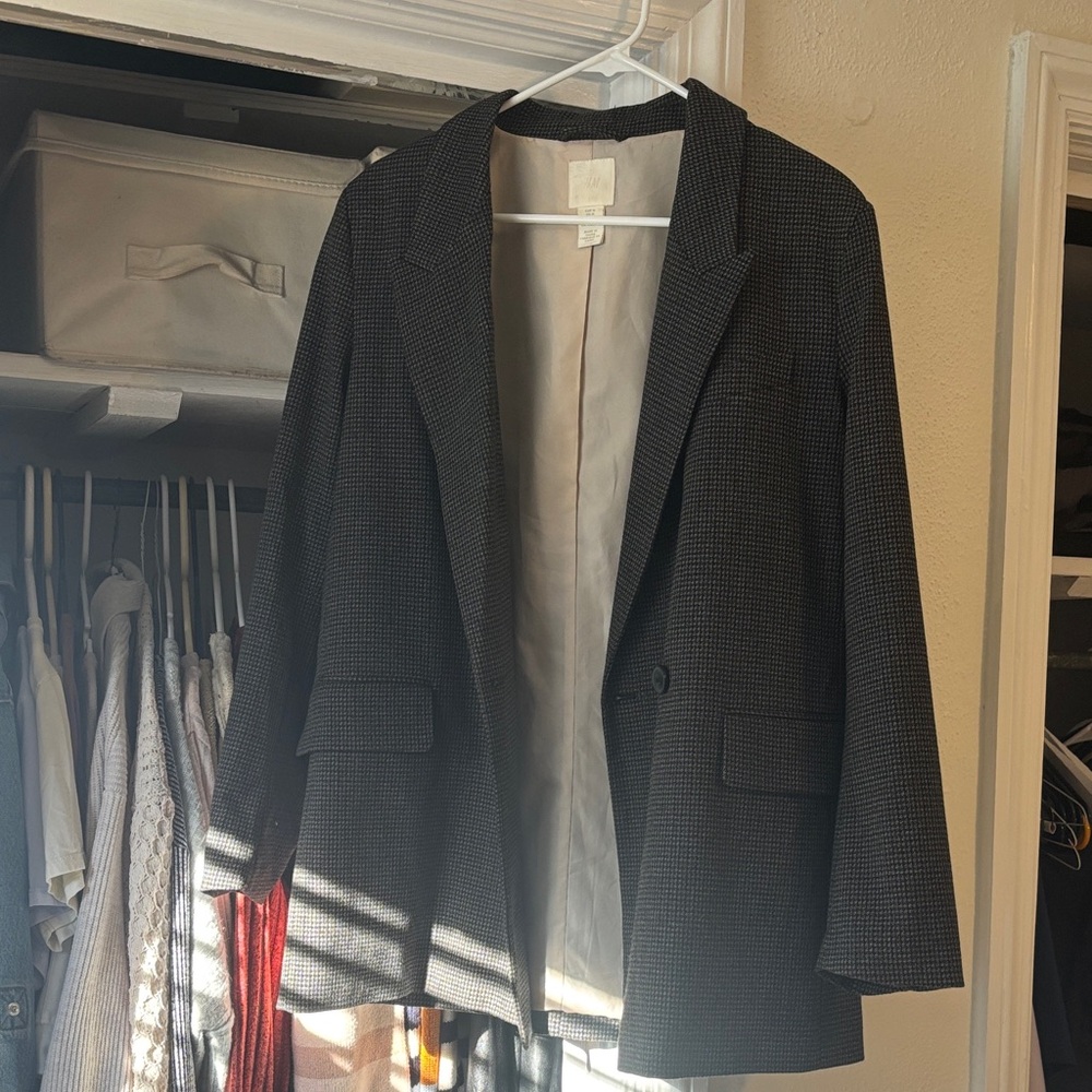 H&M Black Houndstooth Single-Button Blazer